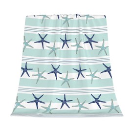 Bagea-Ka Coastal Starfish Pattern Navy Blue Pattern Throw Blanket Soft Cozy Warm Flannel Fleece for Couch Sofa Bed Home Decor All Season 50*40 inches