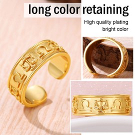 FindChic Statement Ring Gold Womens Libra Zodiac Horoscope Band Rings Constellation Astrology Adjustable 18K Gold Plated Ring for Women