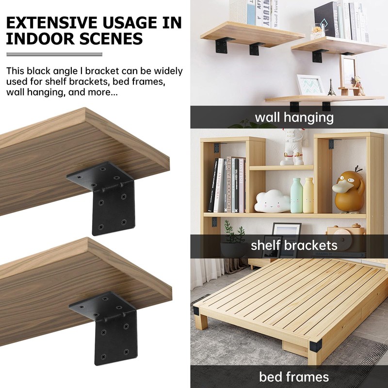 MOZCORN 4 Pack L Brackets for Wood Matte Black Strong