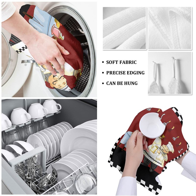 Kitchen Towels, Cheerful Fat Chef Towels, Dish Towels Kitchen Accessories,