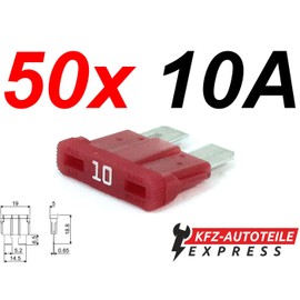 Car ATO Fuses Pack of 50 Blade Fuses TFT00 Set 1A 2A 3A 4A 5A 7.5A 10A 15A 20A 25A 30A 35A 40A, Current: 10A Ampere