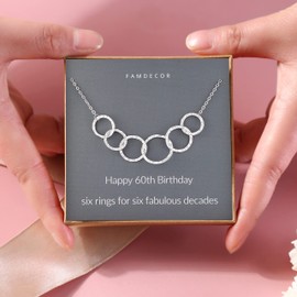 60th Birthday Gifts for Women Six Interlocking Infinity Circles Hammered Sterling Silver Necklace for Women Birthday Gifts for Mum & Grandma