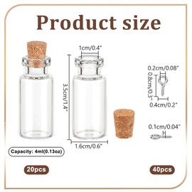 PH PandaHall 20pcs 4ml Small Gift Bottle Cork Glass Bottles Empty Spell Bottle Clear Wishing Bottles Vials with 20pcs Eye Screws for Christmas Wedding Party DIY Decoration, 35x16mm (0.13oz)