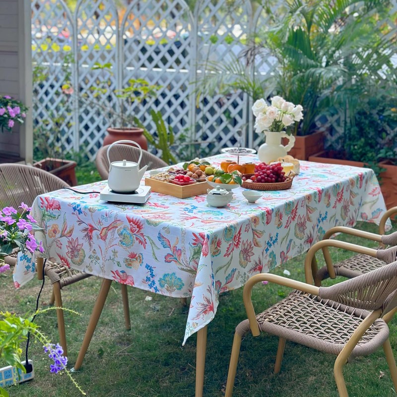 ZIWUROAD Rectangle Tablecloth, Linen Textured Wrinkle Free Waterproof Table Cloth,