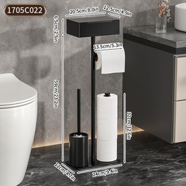 Freestanding Toilet Paper Holder with Tissue Box Storage, Black Metal Stand, Toilet Brush Holder, 23.2x9.4x8 Inch, 3-in-1 Bathroom Organizer