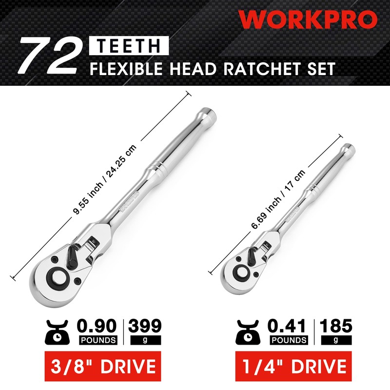 WORKPRO 2-Piece Flex Head Ratchet Set, 1/4", 3/8" Drive, 72-Tooth