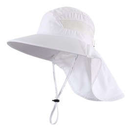 Home Prefer UPF50 Wide Brim Kids Sun Hat Neck Flap Boys Girls Sun Protection Hat for Beach Fishing (US, Age, 2 Years, 4 Years, White)