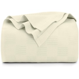 Utopia Bedding Ivory 100% Cotton Blanket [Queen Size - 90x90 Inch] 350GSM Lightweight, Soft and Breathable Thermal Blanket for All Seasons