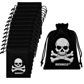 RICHNESS Pirate Bags with Drawstring 4.5 x 3.5 Inches Suede Pirate Goodie Bags for Pirate Party Favors Pack of 12