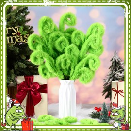 Daifunli 30 Pcs Christmas Tree Picks 12 Inch Green Furry Christmas Tree Decoration Christmas Tree Topper Spiral Curly Sprays Elf Ornaments Stems for Christmas Wreath Vase Filler Branches Home Decor