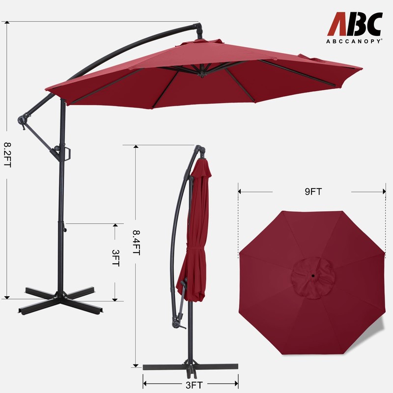 ABCCANOPY 9FT Cantilever Patio Umbrella with base included, 360° Rotation
