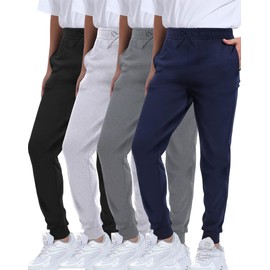 TELALEO 4 Pack Boys Sweatpants Active Athletic Jogger Pants Soft Cotton French Terry Little Big Kids M