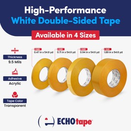 ECHOtape DC-U032A | White Heavy Duty Double-Sided Tape | Permanent Mounting and Bonding | Strong Indoor/Outdoor Double-Sided Tape | 1.89 in x 54.6 yds