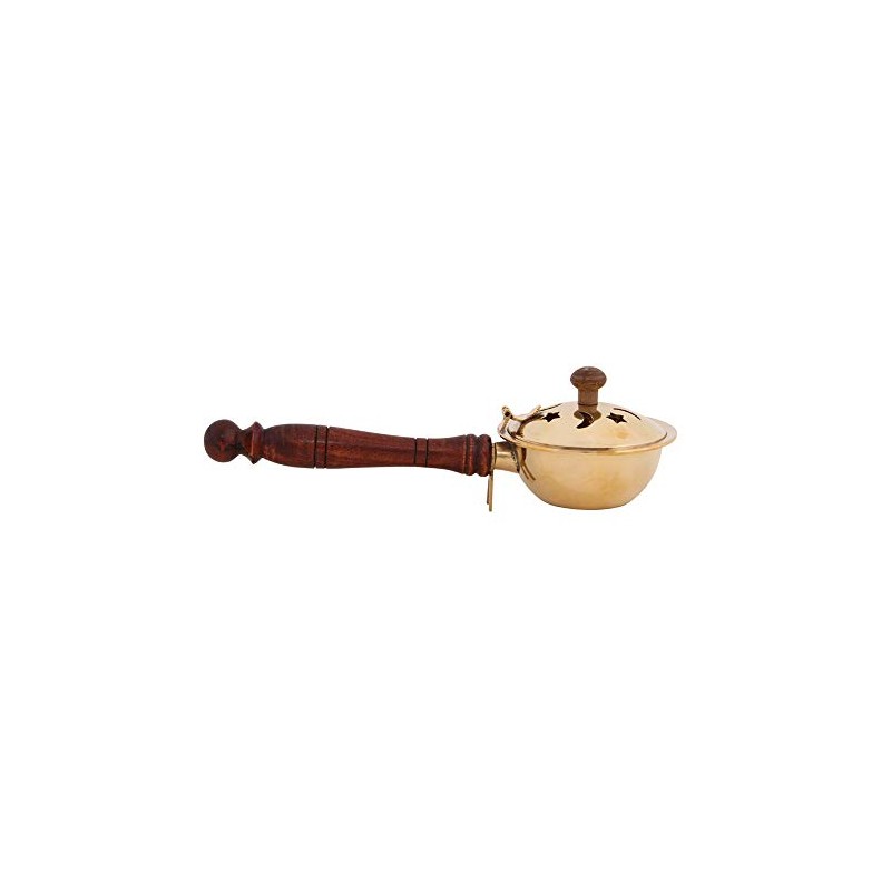 Dschidda Incense Pan, Brass with Wooden Handle and Lid, L: