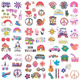 158 Pcs Hippie Temporary Tattoos, Face Tattoos Stickers Love and Peace Rainbow Temporary Tattoos Hippie Tattoos for Kids Women Man Adult Hippie Costume Accessories Party Decorations