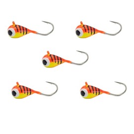 Tungsten Ice Fishing Jig Set Ice Fishing Lures, Max Sensitive Tungsten Tear Drop Ice Jig Head Hook for Panfish, Crappie, Walleye, Perch, Trout, Bluegill (Chart Glow Orange Tiger, 4MM, 1/25 OZ)