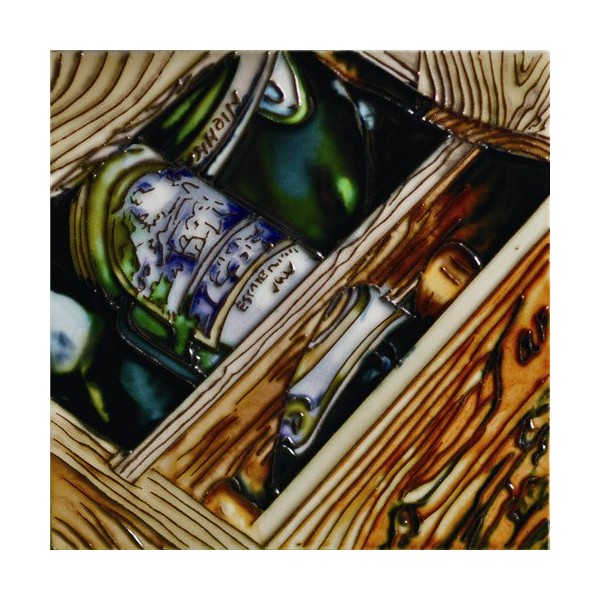 Wooden Wine Box - Decorative Ceramic Art Tile - 6"x6"