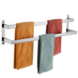 KOKOSIRI Towel Bars Bath Towel Holders 32 Inches Chrome Bathroom 2-Tiers Ladder Towel Rails Wall Mounted Towels Shelves Rack Polished Stainless Steel, B5008CH-L32