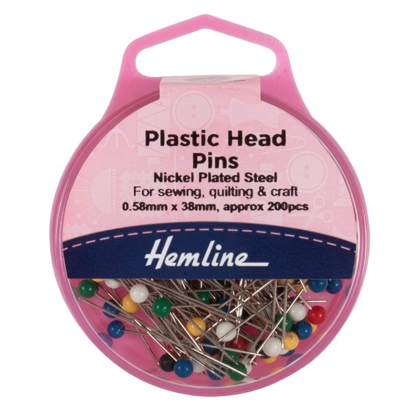 Hemline Coloured Plastic Headed Pins, 34mm, Value Pk of 200
