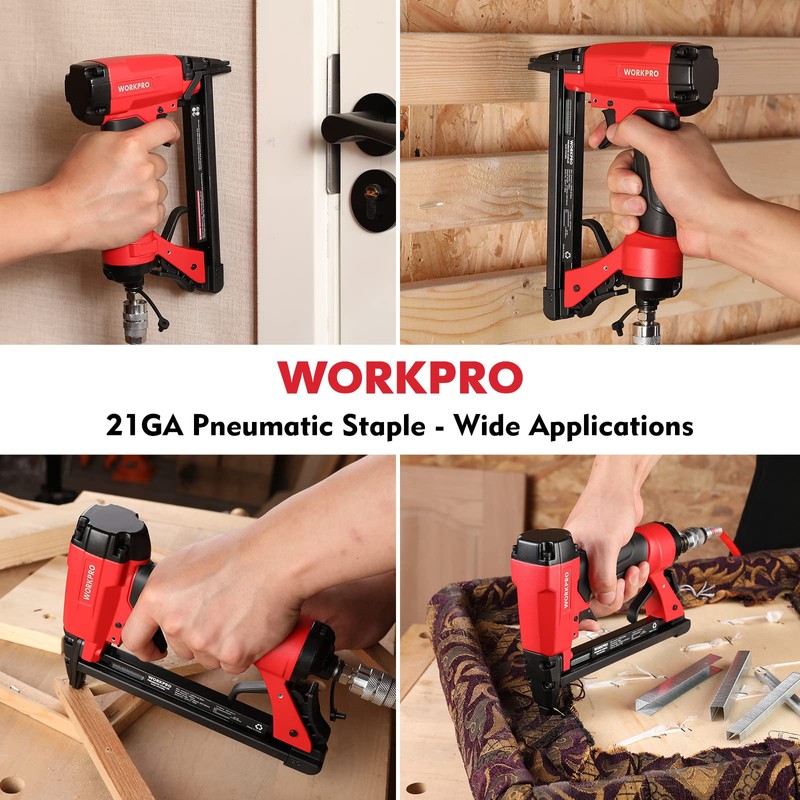 WORKPRO 7116 Pneumatic Staple Gun, 22 Gauge Upholstery Stapler with
