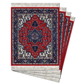 Lextra Tabriz Heriz CoasterRug, Red, Navy and White, 5.5 x 3.5 Inches, Set of Four (ATH-C)