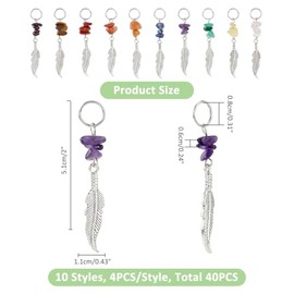 SUPERFINDINGS SUPERFINDINGS 40pcs 10 Styles Natural Gemstone Pendants with Feather Pendants - Chakra Gemstone Keychain Decorations