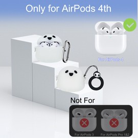 Cute Cover for AirPods 4 4th Generation Case, Luminous Ghost Skin for AirPods 4th Generation Case 2024 [Active Noise Cancellation] with Cleaner Kit, 5 in 1 Set Anime Funny Silicone Gen 4rd Case -White