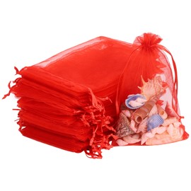 200Pcs Red Organza Bags 4x6” Wedding Favor Bags With Drawstring Mesh Jewelry Pouches for Candy Jewelry Makeup Pouches