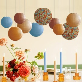 METHEDEECO Vintage Floral Paper Lanterns Set -10pcs Sunset Orange Beach Party Wildflower Patterne Hanging Lantern for Anniversary,Baby Shower Bachelorette,Birthday, Valentines Day Decor Party Gift