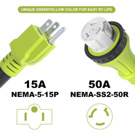 AOWEITOUR 50 Amp to 15 Amp 110 Volt RV Locking Adapter Cord, NEMA 5-15P Male to SS2-50R Twist Lock Female, Heavy Duty STW 10 Gauge for RV Trailer Camper,Electrical Power Dogbone Plug(12 Inch)