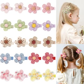 20 Pcs Boutique Baby Girl Hair Clips with Flowers, 2 inches Hair Bow Clips for Toddler Girls 10 Colors, Non Slip Little Girls Hair Accessories for Thin Thick Hair