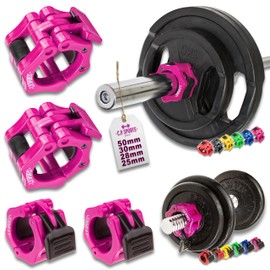C.P. Sports Barbell Lock Collars 25 mm, 28 mm, 30 mm, 50 mm, for Long Bars, Short Bars, Pump Barbells, Barbell Collars, Clamp Collars, 1 Pair Quick and Safe Barbell Locks, pink, 50mm