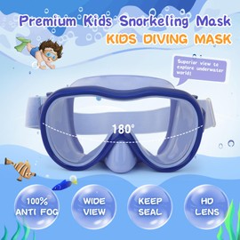 Kids Swim Goggles, Anti-Leak Snork Mask Diving Mask with Nose Cover & Elastic Fabric Strap, UV Protection Swimming Goggles with Mesh Bag & Ear Plugs for Kids Boys Girls