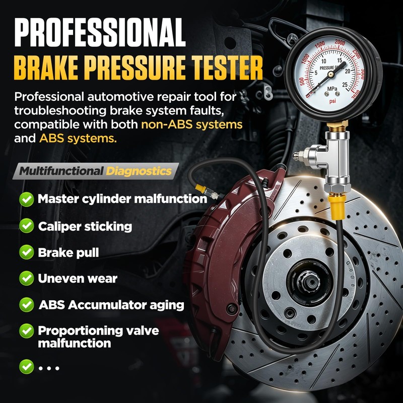 Brake Pressure Tester, Universal ABS/Non-ABS Brake System Pressure Test Kit