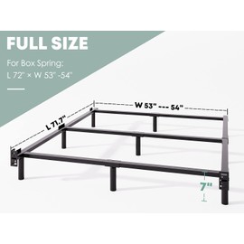 VTWAZAST Full Size Bed Frame, 7 Inch Metal Heavy Duty Base for Box Spring, 9-Leg Support, Non-Slip, Noise-Free, Easy Assembly, Black