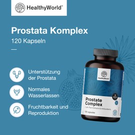HealthyWorld® Prostate Complex - For Men - 120 Vegetable Capsules - With Pumpkin Seeds, Pomegranate, Nettle, Saw Palmetto, Vitamin E, Zinc and Selenium - Prostate Support
