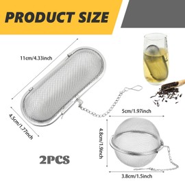 LUMOOM 2 Pieces Stainless Steel Spice Strainer, Tea Strainer, Large Tea Filter with Chain, Spice Filter for Loose Spices and Tea, Rectangular and Round, for Cooking