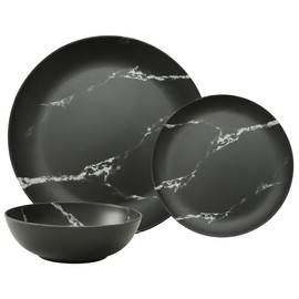 Melamine Dinnerware Sets, Service for 4. Unbreakable Dishes. Scratch Resistant Melamine Ware. Plates and Bowls. Dishwasher Safe Platos De Melamina Black Marble Design. Beautifully Packaged Gift Box