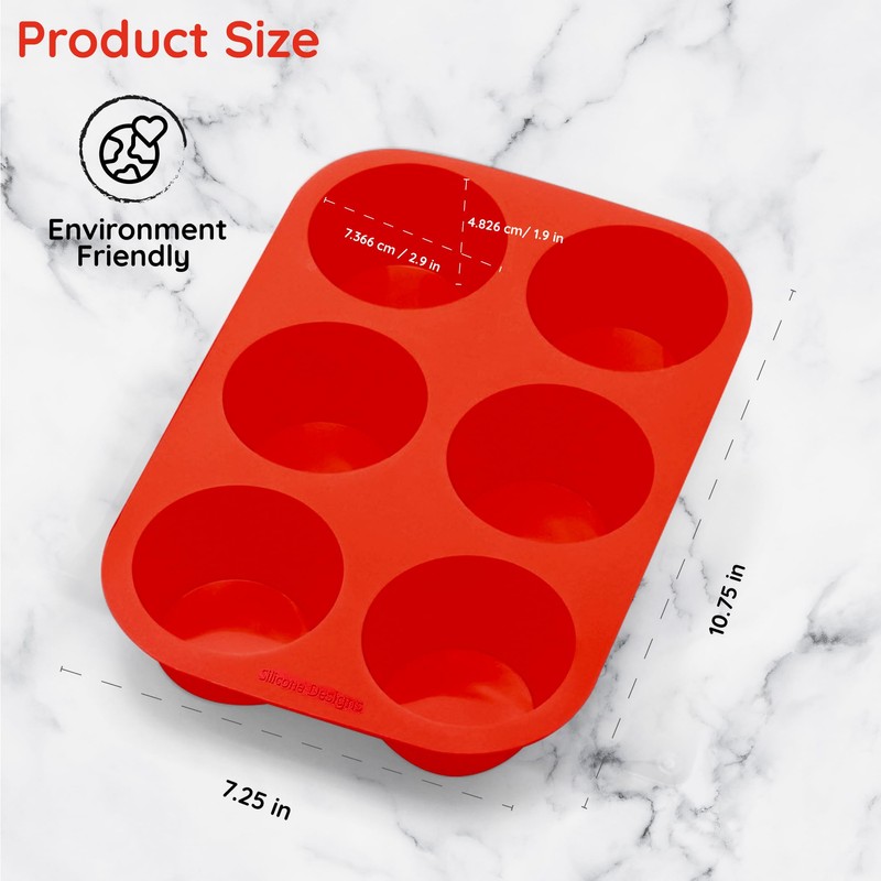 Silicone Texas Muffin Pan 6-Cups, Jumbo Muffin Pan Set of