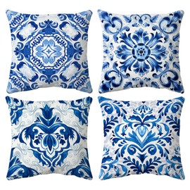huester Blue and White Chinoiserie Pillow Covers 18x18, Blue Chinoiserie Pillows Decorative Throw Pillows Cover, Blue and White Porcelain Chinoiserie Living Room Home Decor