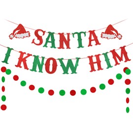 Santa I Know Him Banner Red and Green Glitter, Elf Movie Decorations, Buddy The Elf Banner Decorations, Christmas Party Decorations, Santa Grinch Cutout, Santa Face Cutout, Christmas Mantle Home Decor
