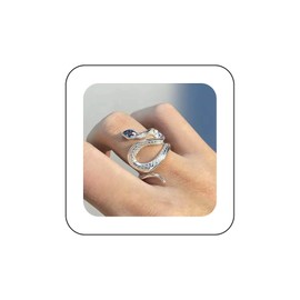 Inilbran Punk Blue Crystal Snake Finger Ring Vintage Snake Wrap Open Ring Silver Cobra Snake Open Knuckle Ring Snake Adjustable Stacking Ring Jewellery for Women, Zinc