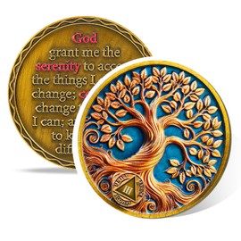 Golden Tree of Life 3 Year Sobriety Coin, Prayer Peace Medal and AA Chip Gift for Alcoholics Anonymous and Addiction Recovery Medal for Men and Women