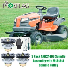 POSFLAG 3 Pack AM144377 Spindle Assembly with M131814 Pulley Replaces AM144377 John Deere Spindle Kit, John Deere Spindle AM144377, AM135349, AM124498, AM131680 for John Deere X300 X320 X500 Tractors
