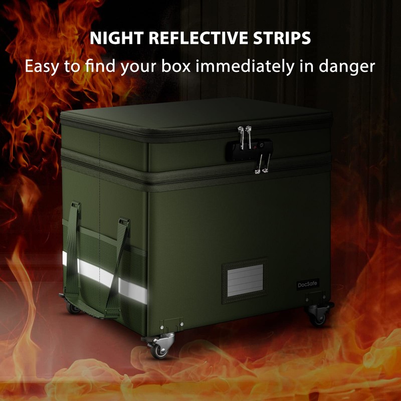 DocSafe File Box with Lock,2-Layer Fireproof Document Box with Wheels,Collapsible