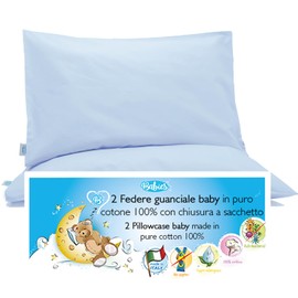 4BABIES Cushion Cover 40 x 60 cm, Children, Set of 2 Pillowcases with Bag Closure, 100% Pure Cotton, Made in Italy, Oeko-Tex Certified, Sky Blue