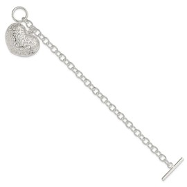 Sonia Jewels Real 925 Sterling Silver Puffed Heart Toggle Charm Bracelet 7.75" (Width = 32mm)