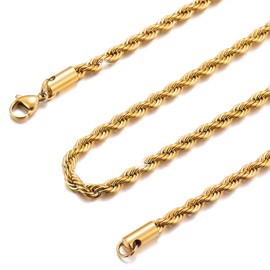 HSWYFCJY 4 MM Twist Rope Chain, Stainless Steel Gold Rope Chains Necklace for Men Women Fashion Jewellery Birthday Gift Length of Chain 50 CM