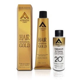Tinte en Crema Profesional para Cabello Mujer, Tinte Hair Solution Gold con Oxidante en Crema de 90g y Oxidante de 90ml, Tinte para Cabello Mujer Perm