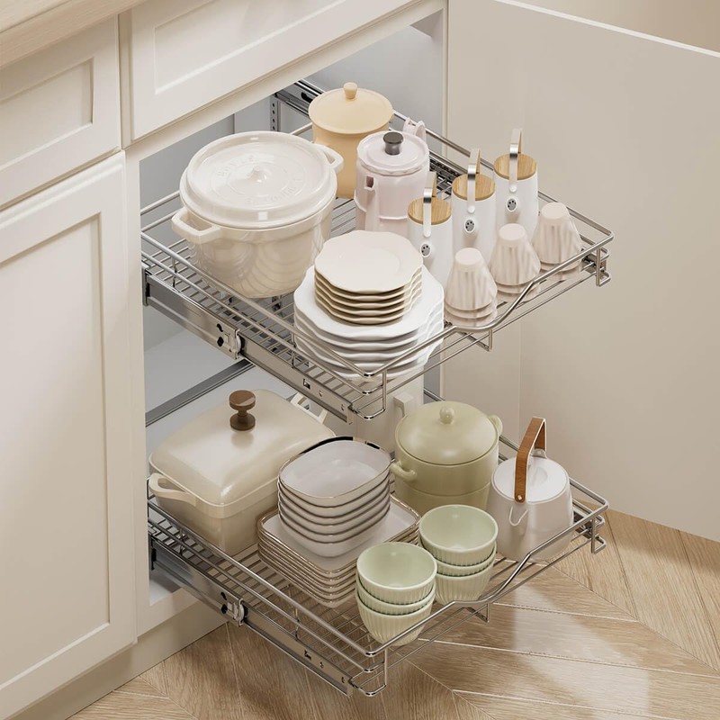 DINDON 2 Tier Pull Out Cabinet Organizer (17" W x